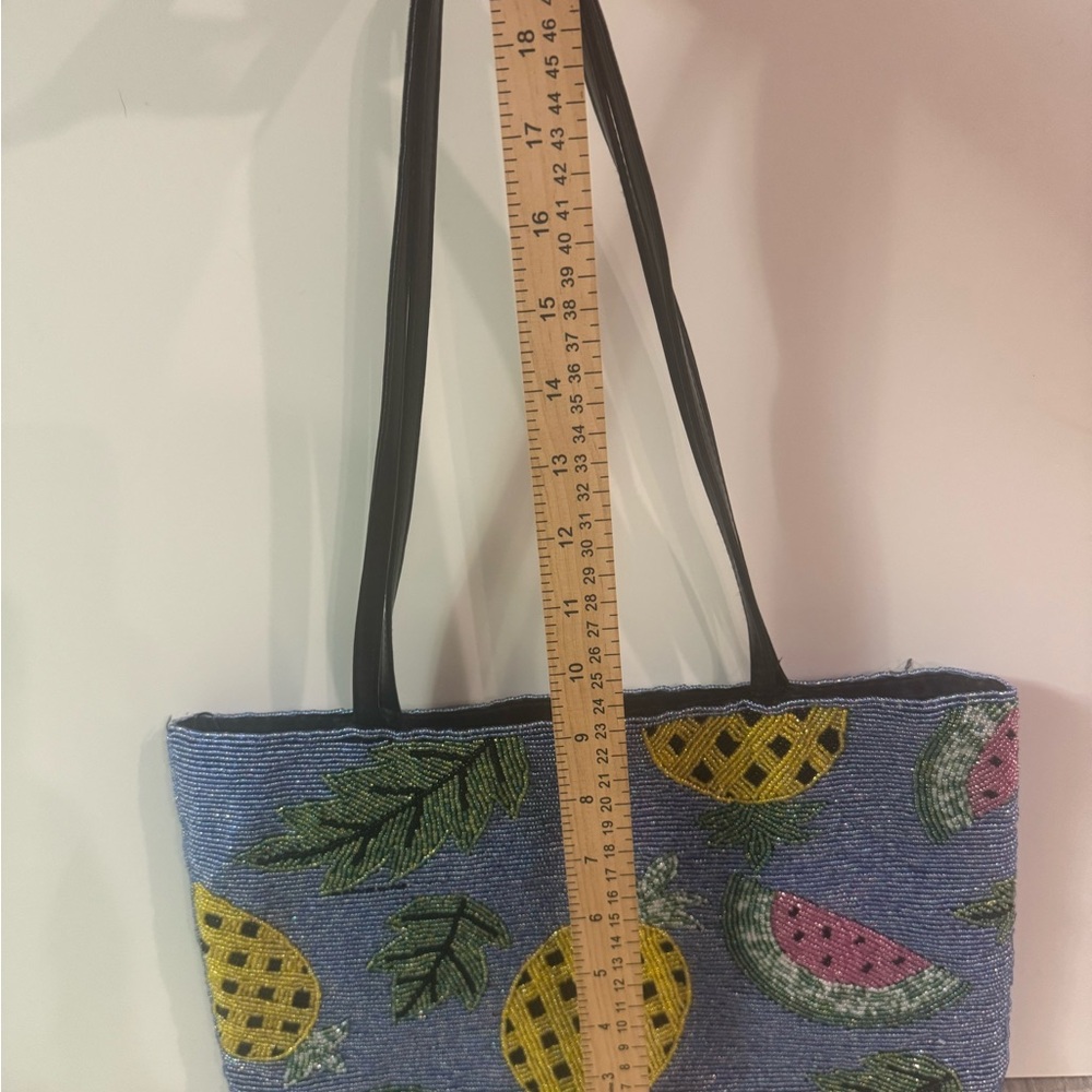 Fully Beaded Pineapple Watermelon and Leaf Pattern Purse Tote - Picture 6 of 9